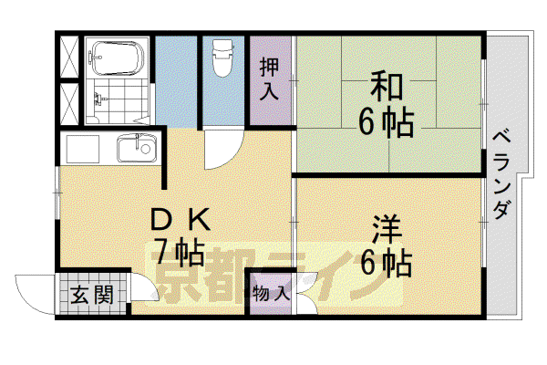 ロイヤルハイツ亀岡(2DK/2階)の間取り写真