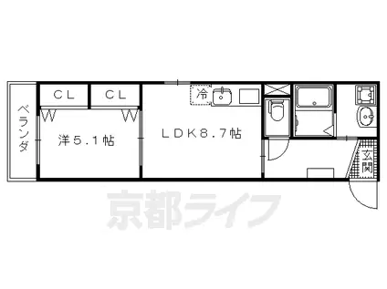 京都市烏丸線 今出川駅 徒歩10分 5階建 築9年(1LDK/4階)の間取り写真