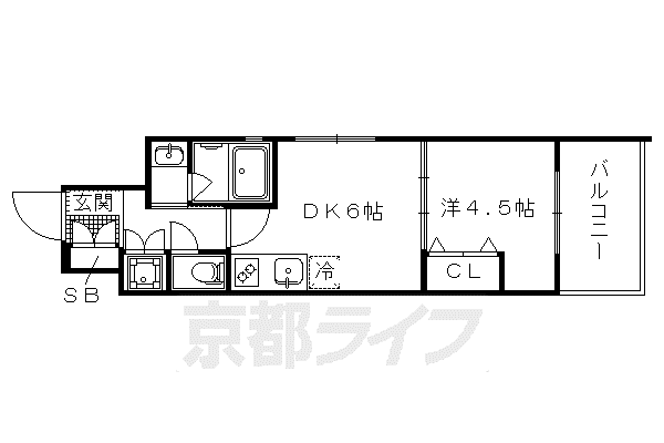 ベラジオ京都鞍馬口(1DK/2階)の間取り写真