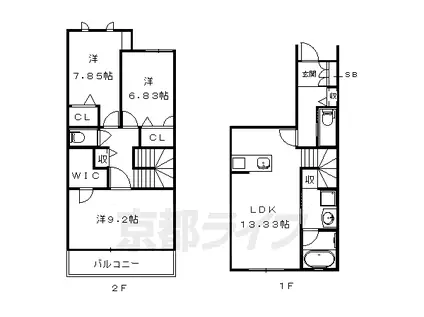 京都市烏丸線 北大路駅 徒歩34分 2階建 築8年(3LDK/1階)の間取り写真