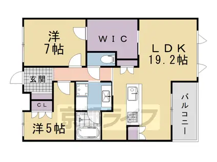 京福北野線 北野白梅町駅 徒歩5分 5階建 築9年(2LDK/2階)の間取り写真