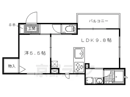 京都市烏丸線 北山駅(京都) 徒歩4分 3階建 築6年(1LDK/2階)の間取り写真