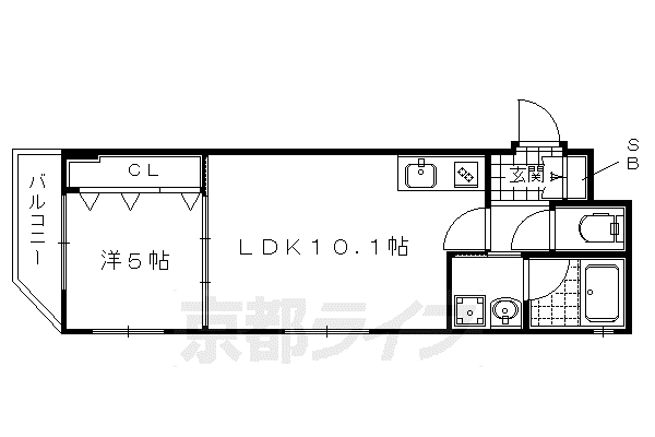 ベラジオ京都円町(1LDK/3階)の間取り写真