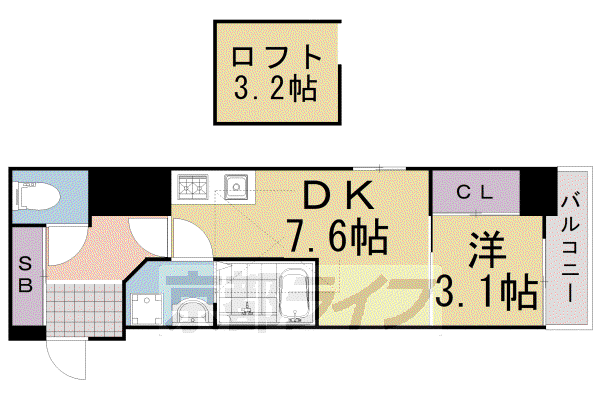 山陰本線 二条駅 徒歩10分 6階建 築7年(1DK/6階)の間取り写真