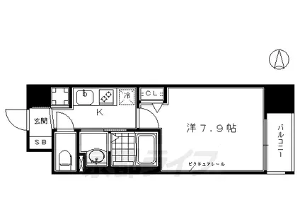山陰本線 丹波口駅 徒歩12分 9階建 築9年(1K/2階)の間取り写真