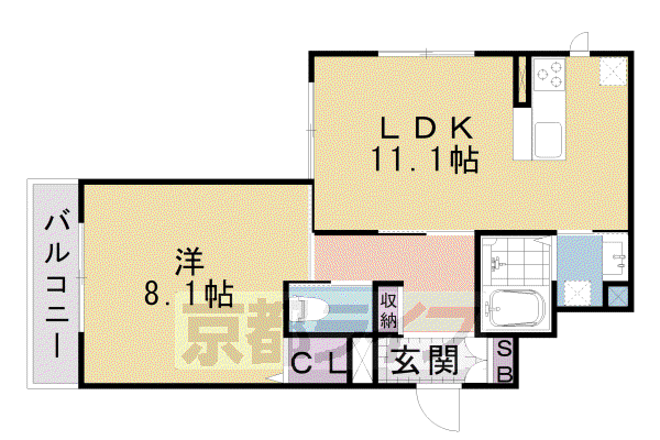 山陰本線 丹波口駅 徒歩14分 3階建 築9年(1LDK/3階)の間取り写真