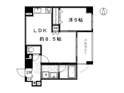 京阪電気鉄道京阪線 七条駅 徒歩5分 6階建 築8年(1LDK/3階)の間取り写真