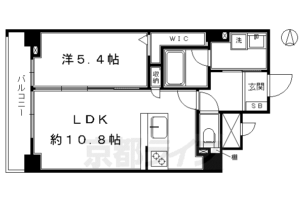 京阪電気鉄道京阪線 七条駅 徒歩5分 6階建 築9年(1LDK/5階)の間取り写真