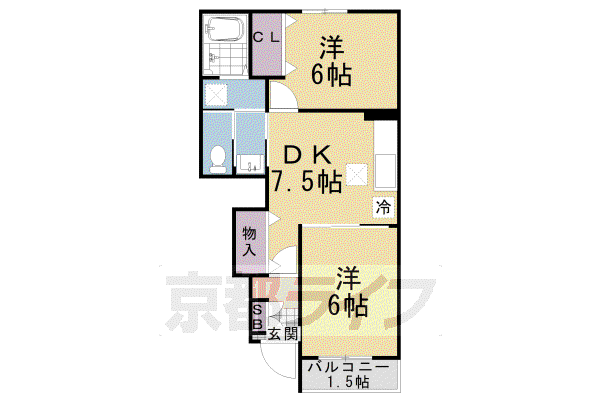 クレセント(2DK/1階)の間取り写真