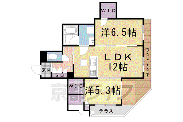 オレア北山(2LDK/1階)の間取り写真