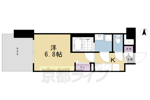 THE GARNET MILLENNIUM KYOTO 九条(1K/1階)の間取り写真
