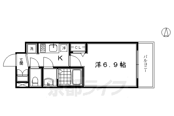 京都市烏丸線 十条駅(京都市営) 徒歩4分 7階建 築7年(1K/2階)の間取り写真