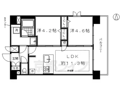 京都市烏丸線 十条駅(京都市営) 徒歩4分 7階建 築7年(2LDK/4階)の間取り写真