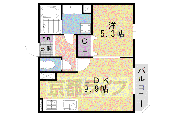 近鉄京都線 東寺駅 徒歩12分 3階建 築7年(1LDK/1階)の間取り写真