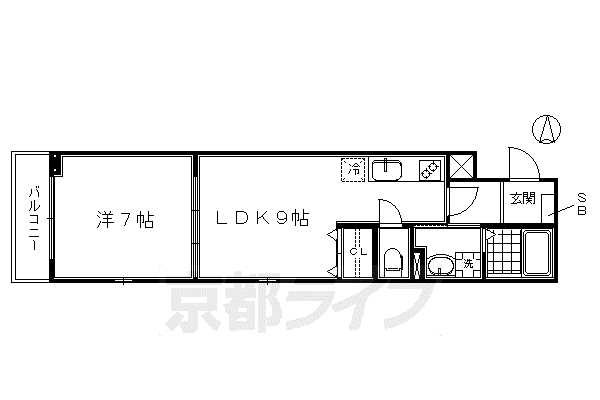 京都市烏丸線 十条駅(京都市営) 徒歩5分 3階建 築7年(1LDK/2階)の間取り写真