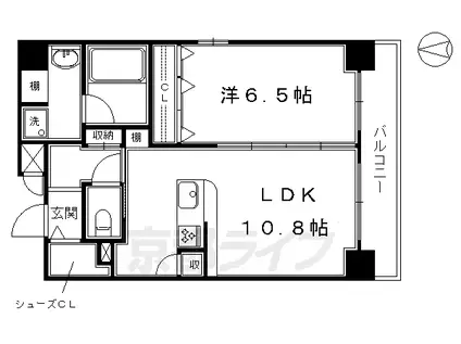 東海道本線 京都駅 徒歩4分 10階建 築6年(1LDK/3階)の間取り写真