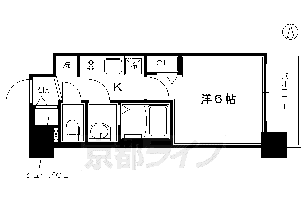 京都市烏丸線 十条駅(京都市営) 徒歩5分 7階建 築7年(1K/2階)の間取り写真