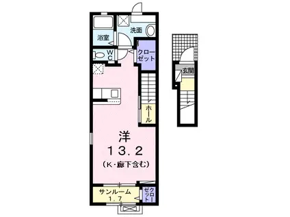 ラーゴム Ⅱ(ワンルーム/2階)の間取り写真