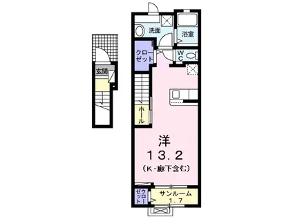 ラーゴム Ⅱ(ワンルーム/2階)の間取り写真