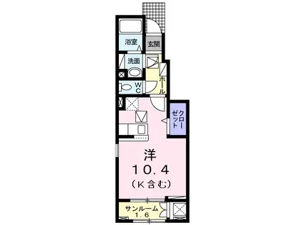 ラーゴム Ⅱ(ワンルーム/1階)の間取り写真