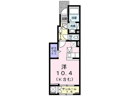 ラーゴム Ⅱ(ワンルーム/1階)の間取り写真