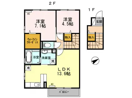 山口県周南市 2階建 築13年(2LDK/2階)の間取り写真