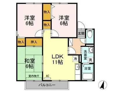 セジュール虹 D棟(3LDK/2階)の間取り写真