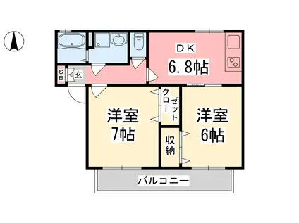 セジュール永木Ⅱ(2DK/1階)の間取り写真