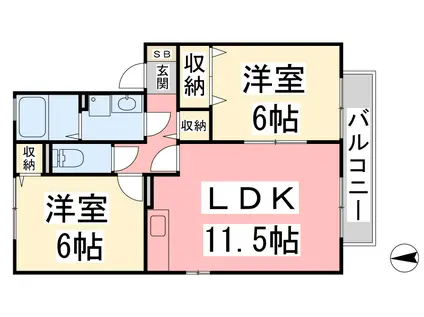 エントピア余戸Ⅱ B棟(2LDK/1階)の間取り写真