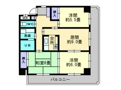 ランドマーク一番町(3LDK/4階)の間取り写真