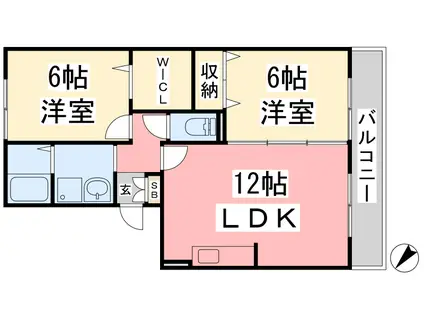 ハイムカサペルテ C(2LDK/2階)の間取り写真