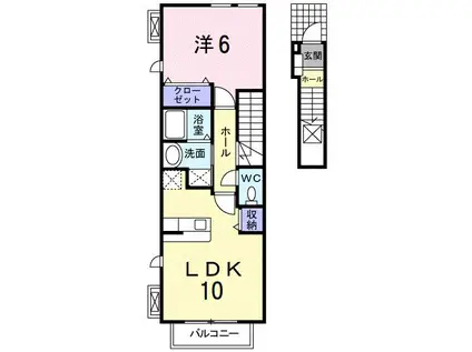 ピアチェーレA・KⅠ(1LDK/2階)の間取り写真