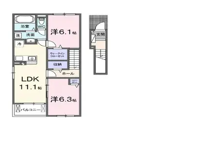 グレイス加茂1(2LDK/2階)の間取り写真