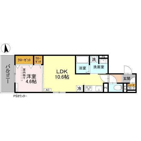 D-ROOM丹波橋(1LDK/3階)の間取り写真