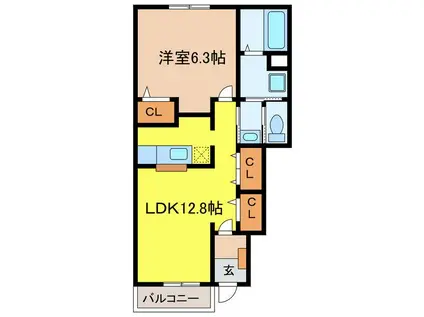 グランロリエ(1LDK/1階)の間取り写真