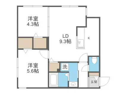 札幌市東西線 琴似駅(札幌市営) 徒歩6分 4階建 築1年(2LDK/1階)の間取り写真