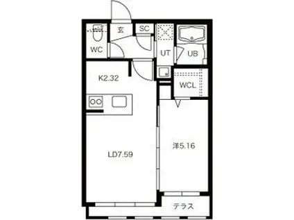 札幌市東西線 二十四軒駅 徒歩6分 5階建 築3年(1LDK/1階)の間取り写真