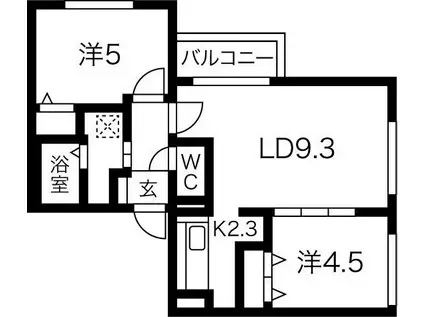 札幌市東西線 二十四軒駅 徒歩5分 4階建 築15年(2LDK/4階)の間取り写真