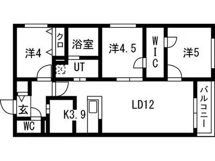 札幌市東西線 宮の沢駅 徒歩9分 4階建 築1年(3LDK/1階)の間取り写真
