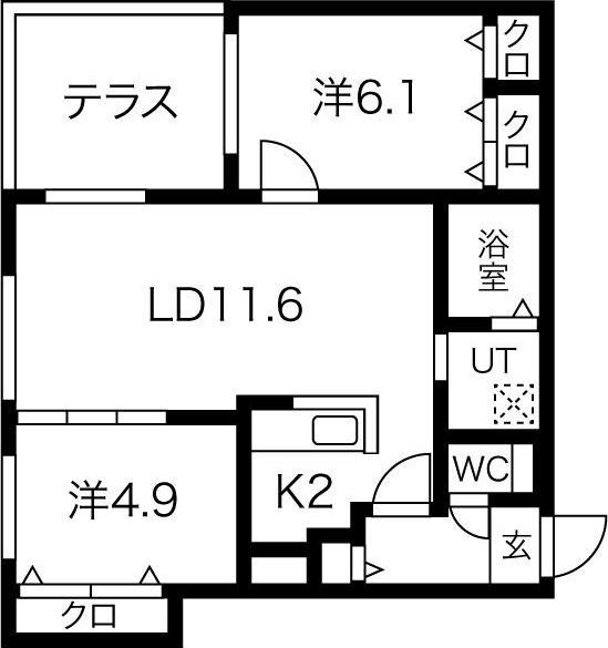 札幌市南北線 麻生駅 徒歩8分 4階建 築7年(2LDK/1階)の間取り写真