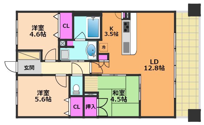 セレッソコート高槻上本町(3LDK/3階)の間取り写真