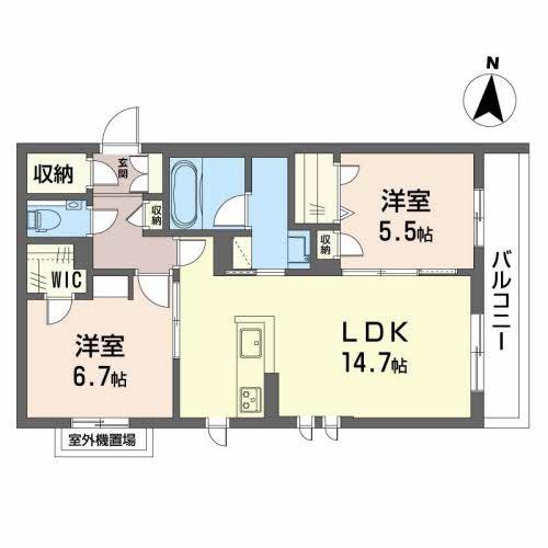 シャーメゾン 若園(2LDK/2階)の間取り写真