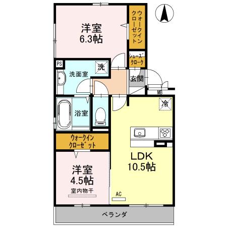 ベルフェリシア(2LDK/1階)の間取り写真
