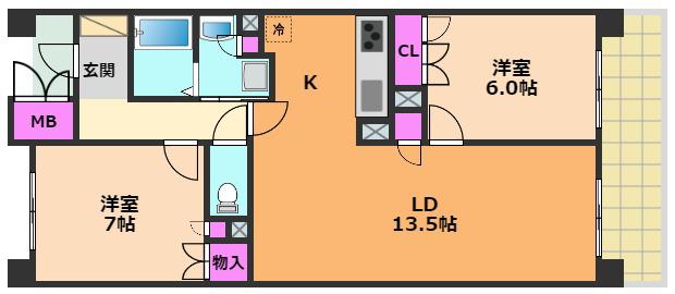UURコート茨木東中条(2LDK/5階)の間取り写真