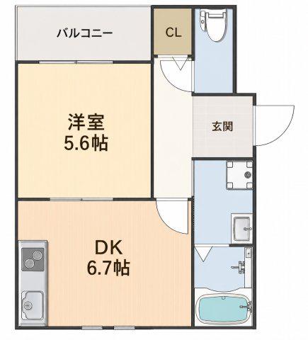 ロワール北大手(1DK/2階)の間取り写真