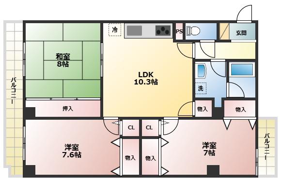 HACHIBUSE鳴尾(3LDK/4階)の間取り写真
