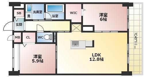ミルト熊野(2LDK/6階)の間取り写真