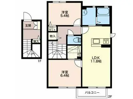 氷見線 越中中川駅 徒歩24分 2階建 築13年(2LDK/2階)の間取り写真