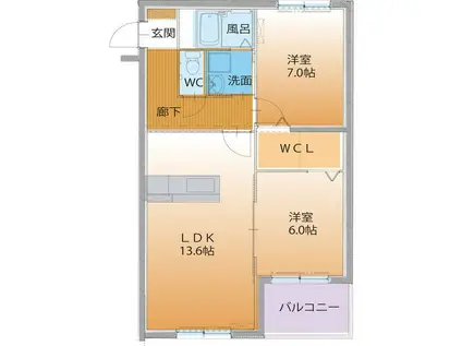 富山地鉄不二越上滝 南富山駅 徒歩25分 4階建 築16年(2LDK/3階)の間取り写真