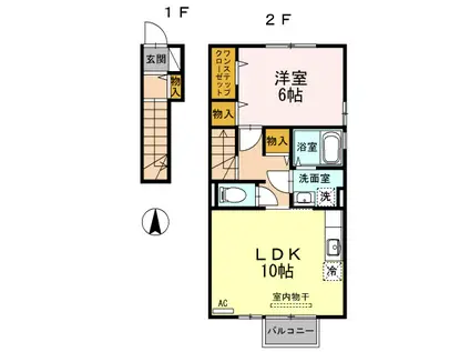 城端線 砺波駅 徒歩22分 2階建 築13年(1LDK/2階)の間取り写真
